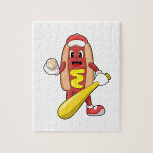 Hotdog i Baseball med Baseball fladdermus Pussel