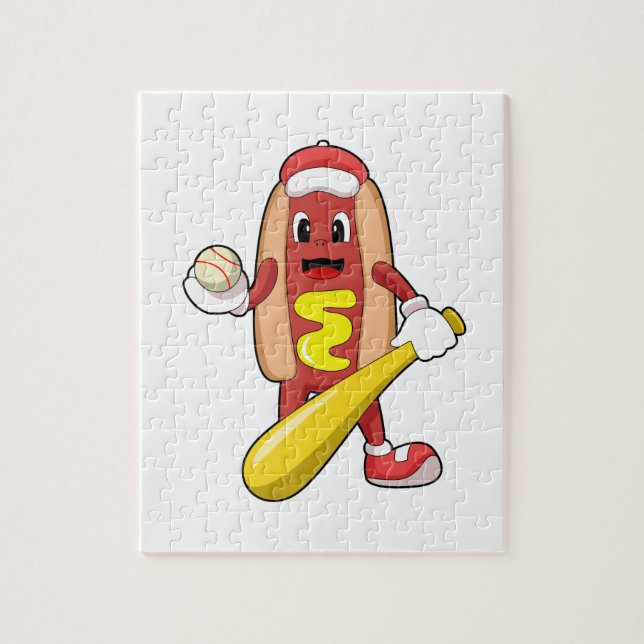 Hotdog i Baseball med Baseball fladdermus Pussel (Vertikal)