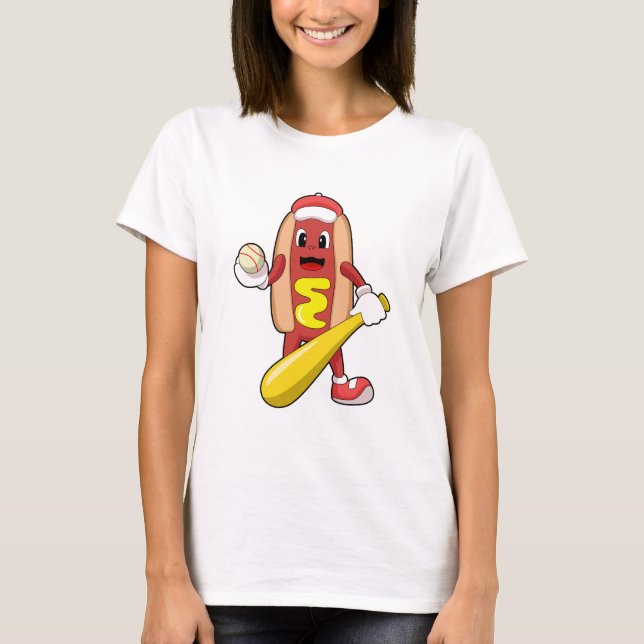 Hotdog i Baseball med Baseball fladdermus T Shirt (Framsida)