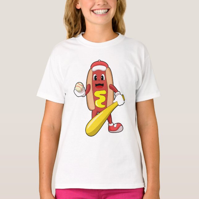 Hotdog i Baseball med Baseball fladdermus T Shirt (Framsida)
