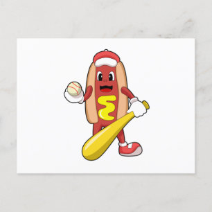 Hotdog i Baseball med Baseball fladdermus Vykort