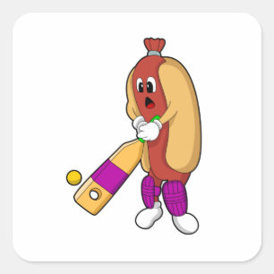 Hotdog i Cricket med Cricket fladdermus Fyrkantigt Klistermärke