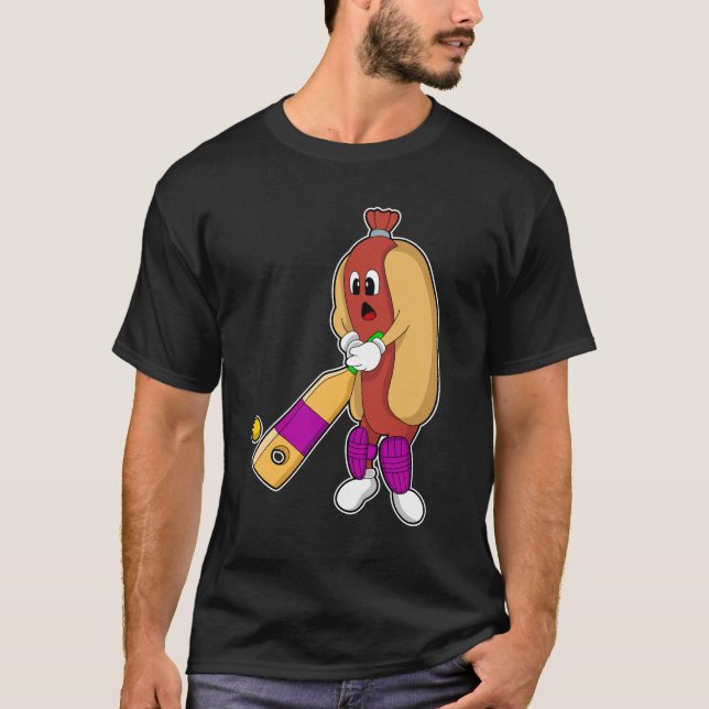 Hotdog i Cricket med Cricket fladdermus T Shirt (Framsida)
