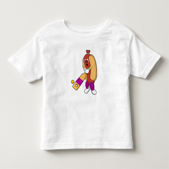 Hotdog i Cricket med Cricket fladdermus T Shirt (Framsida)
