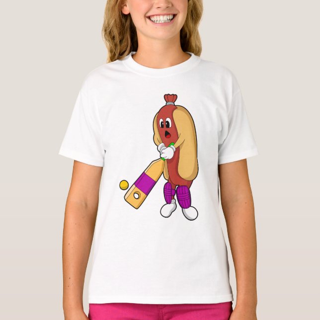 Hotdog i Cricket med Cricket fladdermus T Shirt (Framsida)