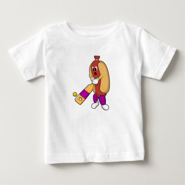 Hotdog i Cricket med Cricket fladdermus T Shirt (Framsida)