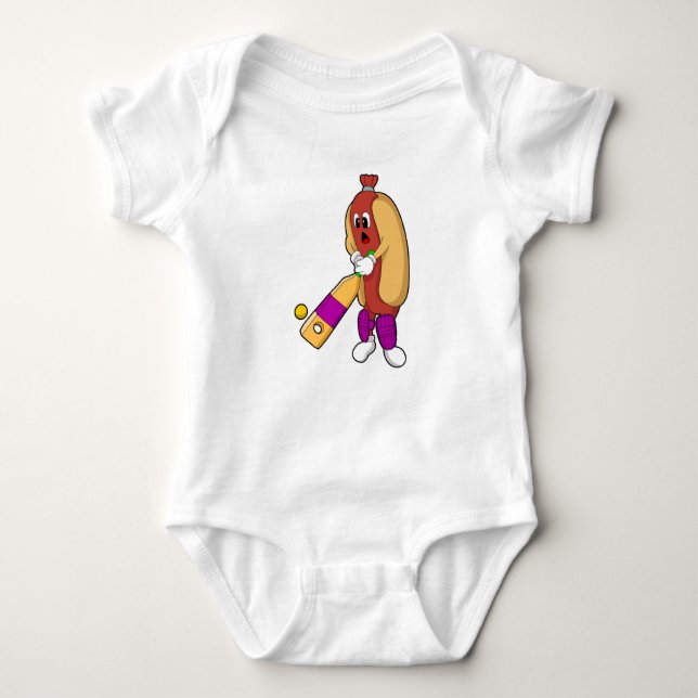 Hotdog i Cricket med Cricket fladdermus T Shirt (Framsida)