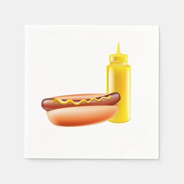 Hotdog med Mustard Flaska Papper Napkins Pappersservett (Framsidan)