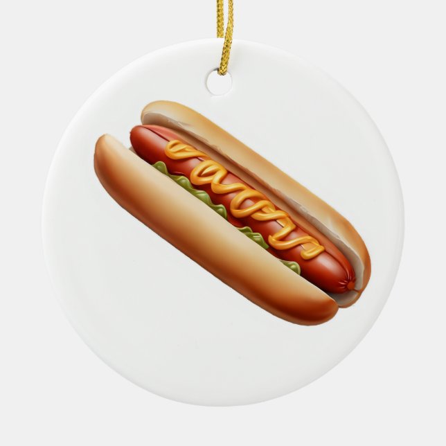 Hotdog med senap julgransprydnad keramik (Framsidan)