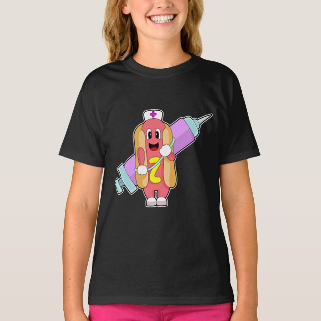 Hotdog Nurse Syringe T Shirt (Framsida)