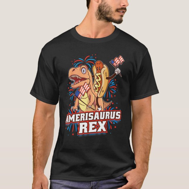 Hotdog Rex Dinosaur 4th of July Amerisaurus  1 T Shirt (Framsida)
