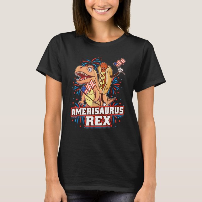 Hotdog Rex Dinosaur 4th of July Amerisaurus  1 T Shirt (Framsida)