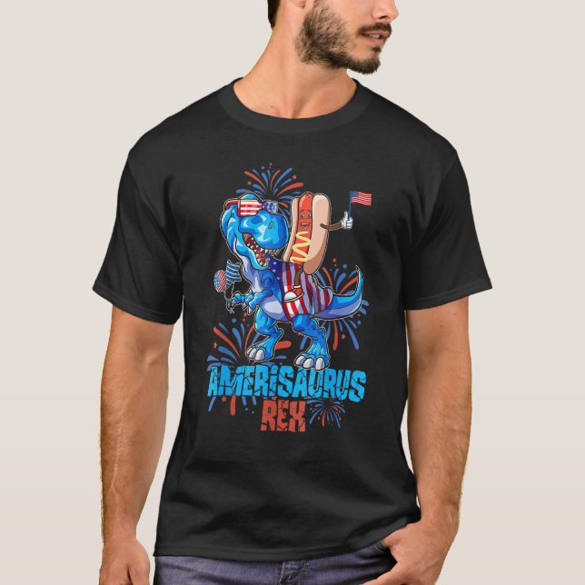 Hotdog Rex Dinosaur 4th of July Amerisaurus T Shirt (Framsida)