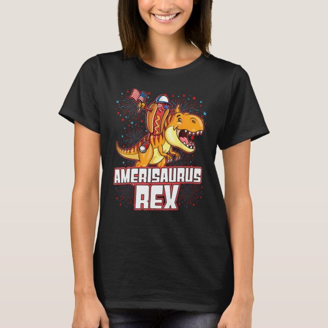 Hotdog Rex Dinosaur 4th of July Amerisaurus   T Shirt (Framsida)