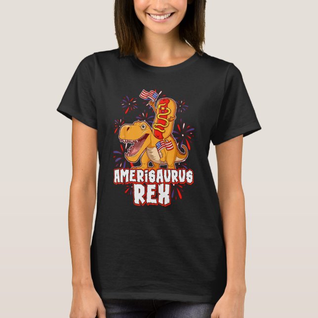 Hotdog Rex Dinosaur 4th of July Amerisaurus T Shirt (Framsida)