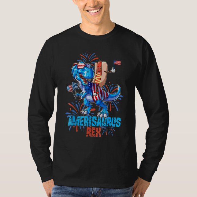 Hotdog Rex Dinosaur 4th of July Amerisaurus T Shirt (Framsida)