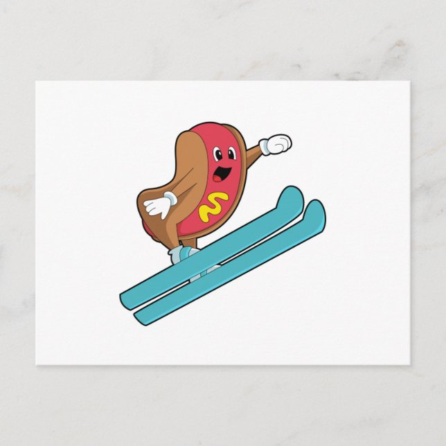 Hotdog som backhoppare med Ski.PNG Vykort (Framsida)