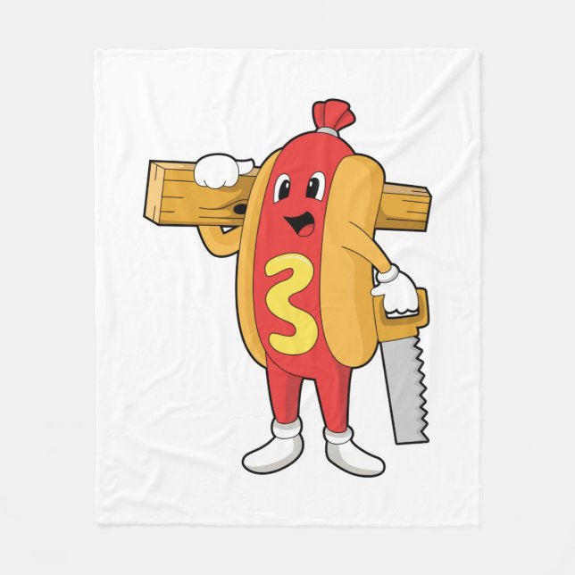 Hotdog som Carpenter med Saw & Wood Fleecefilt (Framsidan)
