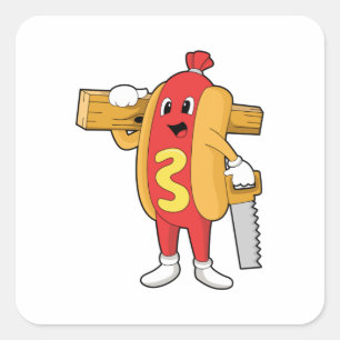 Hotdog som Carpenter med Saw & Wood Fyrkantigt Klistermärke