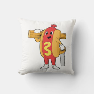 Hotdog som Carpenter med Saw & Wood Kudde