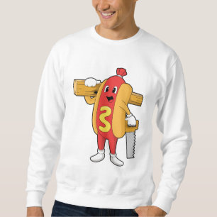 Hotdog som Carpenter med Saw & Wood Lång Ärmad Tröja