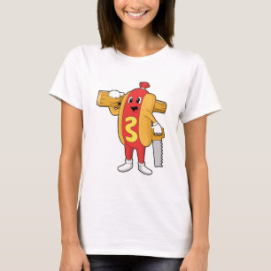 Hotdog som Carpenter med Saw & Wood T Shirt