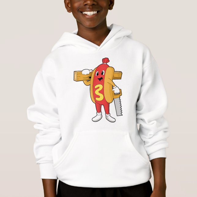 Hotdog som Carpenter med Saw & Wood T Shirt (Framsida)
