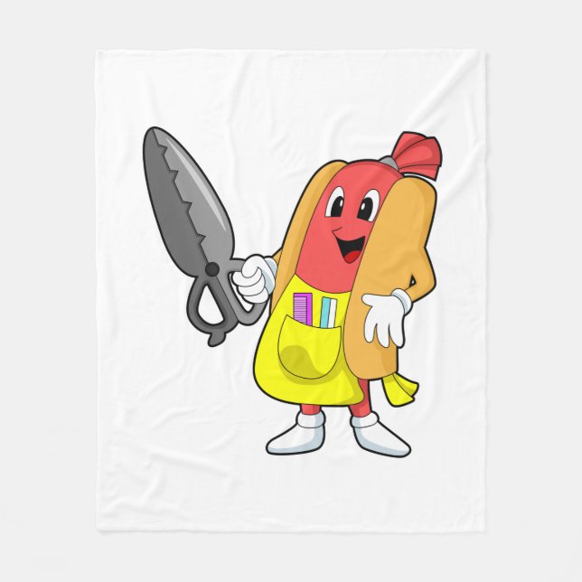 Hotdog som Hairdresser med saxar Fleecefilt (Framsidan)