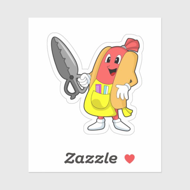 Hotdog som Hairdresser med saxar Klistermärken (Ark)