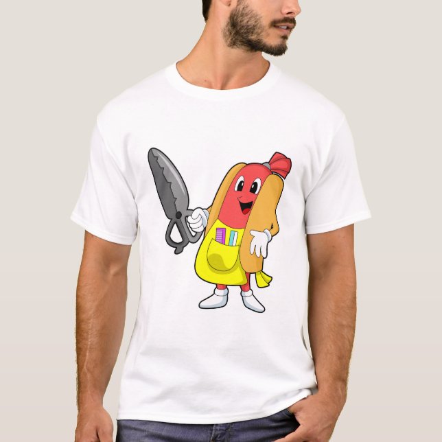 Hotdog som Hairdresser med saxar T Shirt (Framsida)