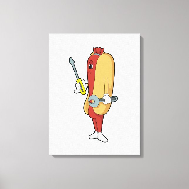 Hotdog som Mechanic med Verktyg Canvastryck (Framsida)