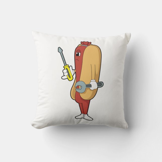 Hotdog som Mechanic med Verktyg Kudde (Framsida)