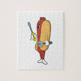 Hotdog som Mechanic med Verktyg Pussel