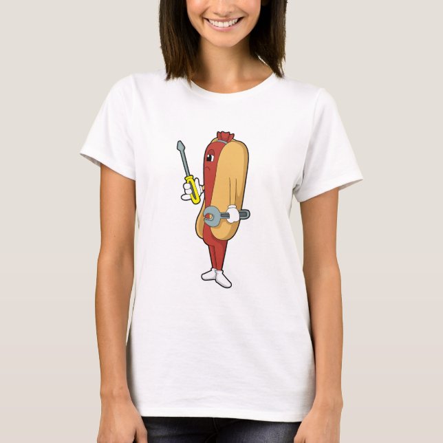 Hotdog som Mechanic med Verktyg T Shirt (Framsida)