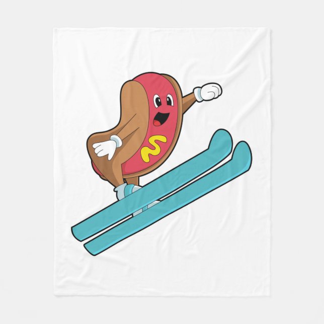 Hotdog som Ski-jumper med Ski.PNG Fleecefilt (Framsidan)