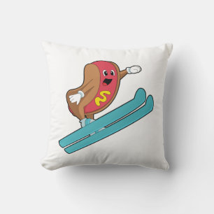 Hotdog som Ski-jumper med Ski.PNG Kudde