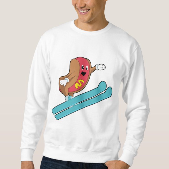 Hotdog som Ski-jumper med Ski.PNG Lång Ärmad Tröja (Framsida)