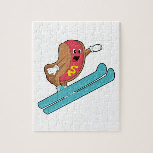 Hotdog som Ski-jumper med Ski.PNG Pussel