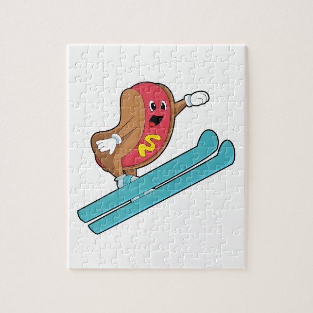 Hotdog som Ski-jumper med Ski.PNG Pussel (Vertikal)