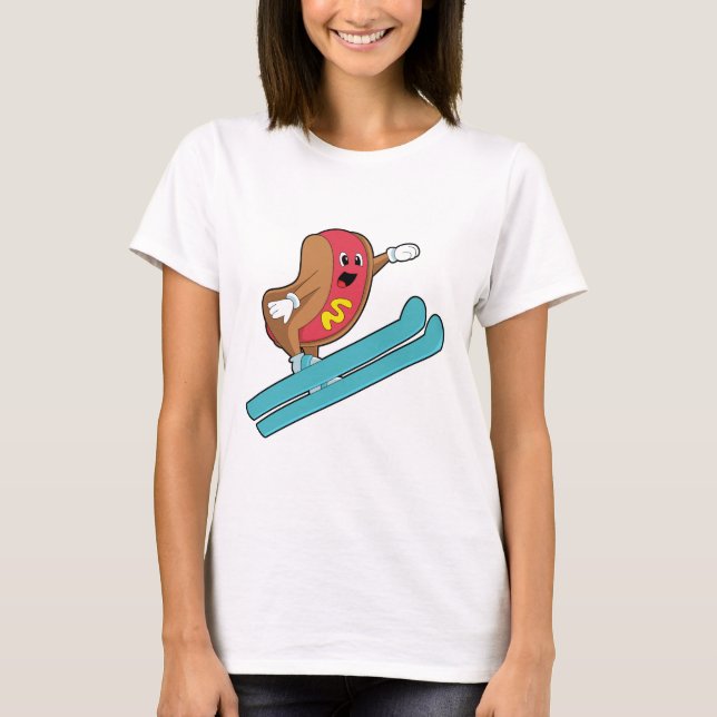 Hotdog som Ski-jumper med Ski.PNG T Shirt (Framsida)