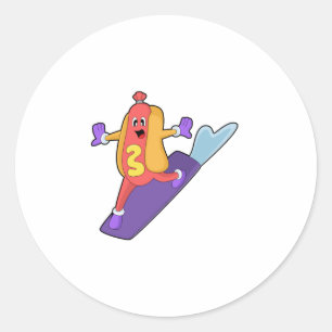 Hotdog som Snowboarder med Sonowboard Runt Klistermärke
