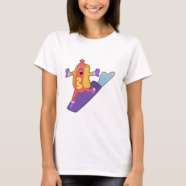 Hotdog som Snowboarder med Sonowboard T Shirt (Framsida)