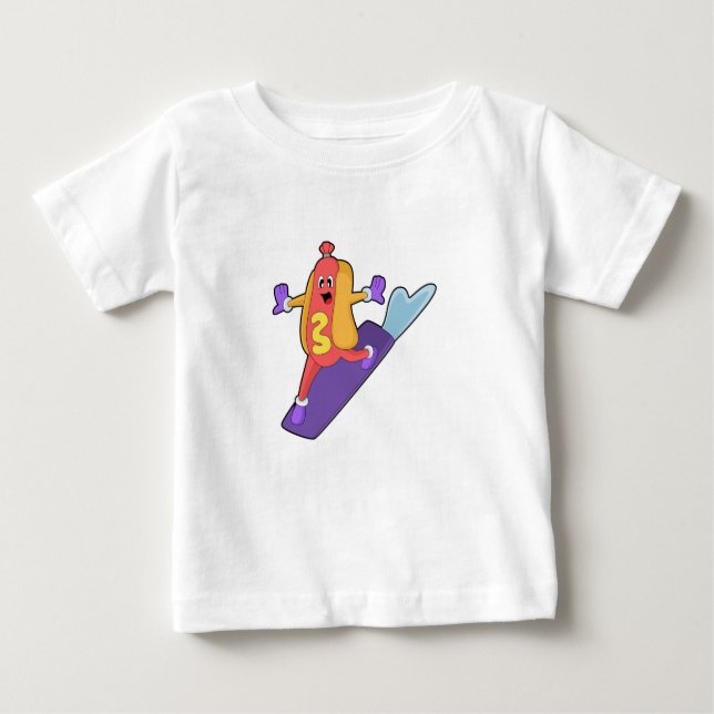 Hotdog som Snowboarder med Sonowboard T Shirt (Framsida)