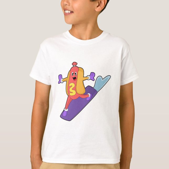 Hotdog som Snowboarder med Sonowboard T Shirt (Framsida)