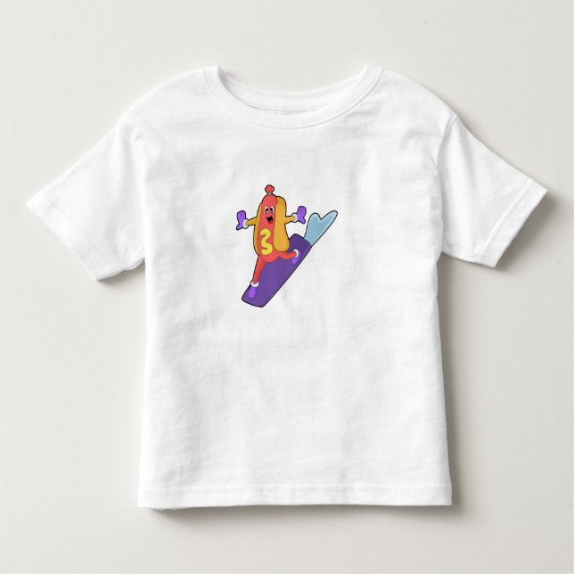 Hotdog som Snowboarder med Sonowboard T Shirt (Framsida)