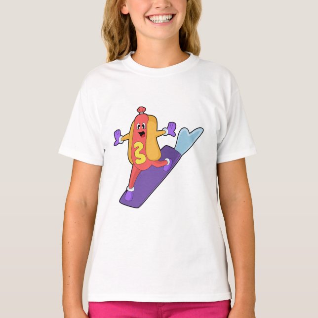 Hotdog som Snowboarder med Sonowboard T Shirt (Framsida)