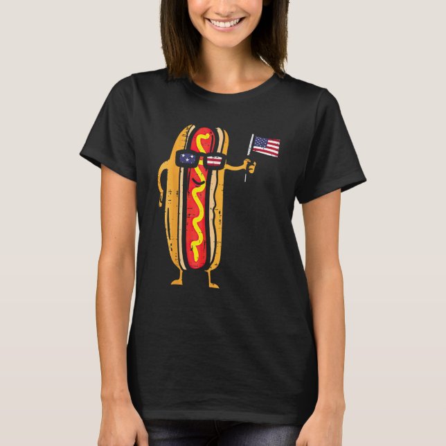 Hotdog Sunglasses American Flagga USA 4:e juli F T Shirt (Framsida)