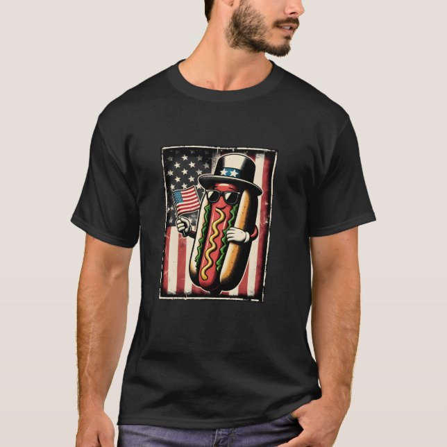 Hotdog Sunglasses American Flagga USA 4:e juli Fu T Shirt (Framsida)