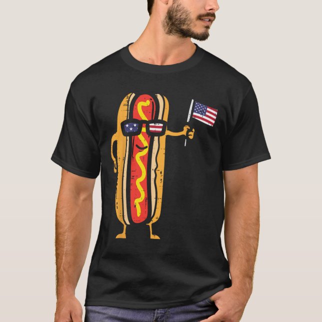 Hotdog Sungles American Flagga Usa Funny 4 juli T Shirt (Framsida)