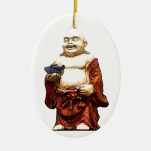 Hotei som skrattar Buddha Julgransprydnad Keramik